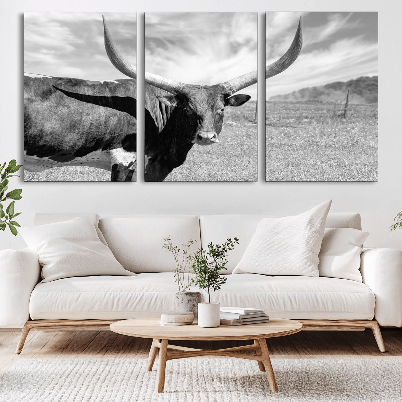 -Longhorn Wall Art Canvas Print, Framed Ranch Wall Art Canvas Print