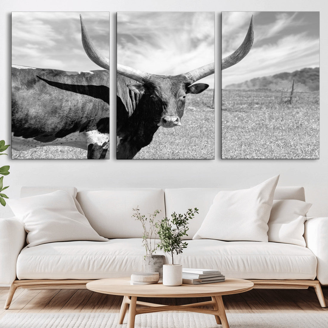 Longhorn Wall Art Canvas Print, Framed Ranch Wall Art Canvas Print