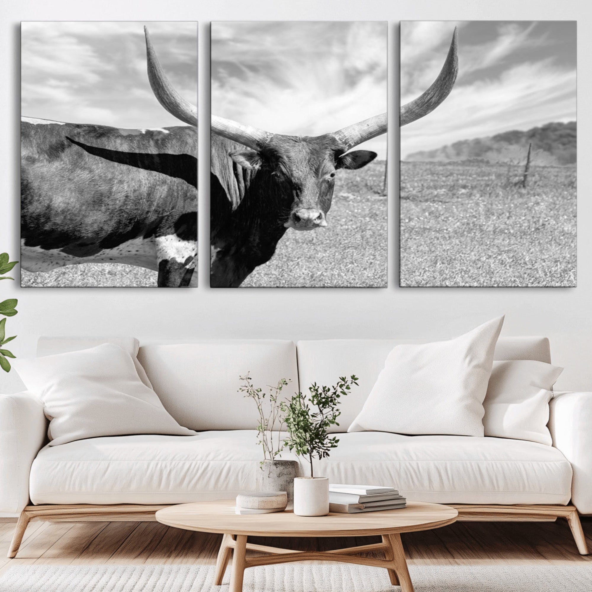 30017-MGV-CV-36X24-Longhorn Wall Art Canvas Print, Framed Ranch Wall Art Canvas Print
