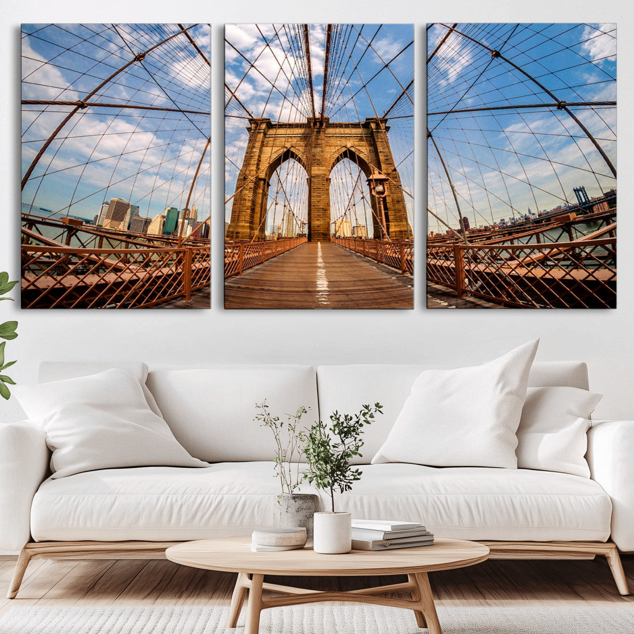 44467-MGV-CV-60X30-3P-Brooklyn Bridge Manhattan Wall Art Canvas Print