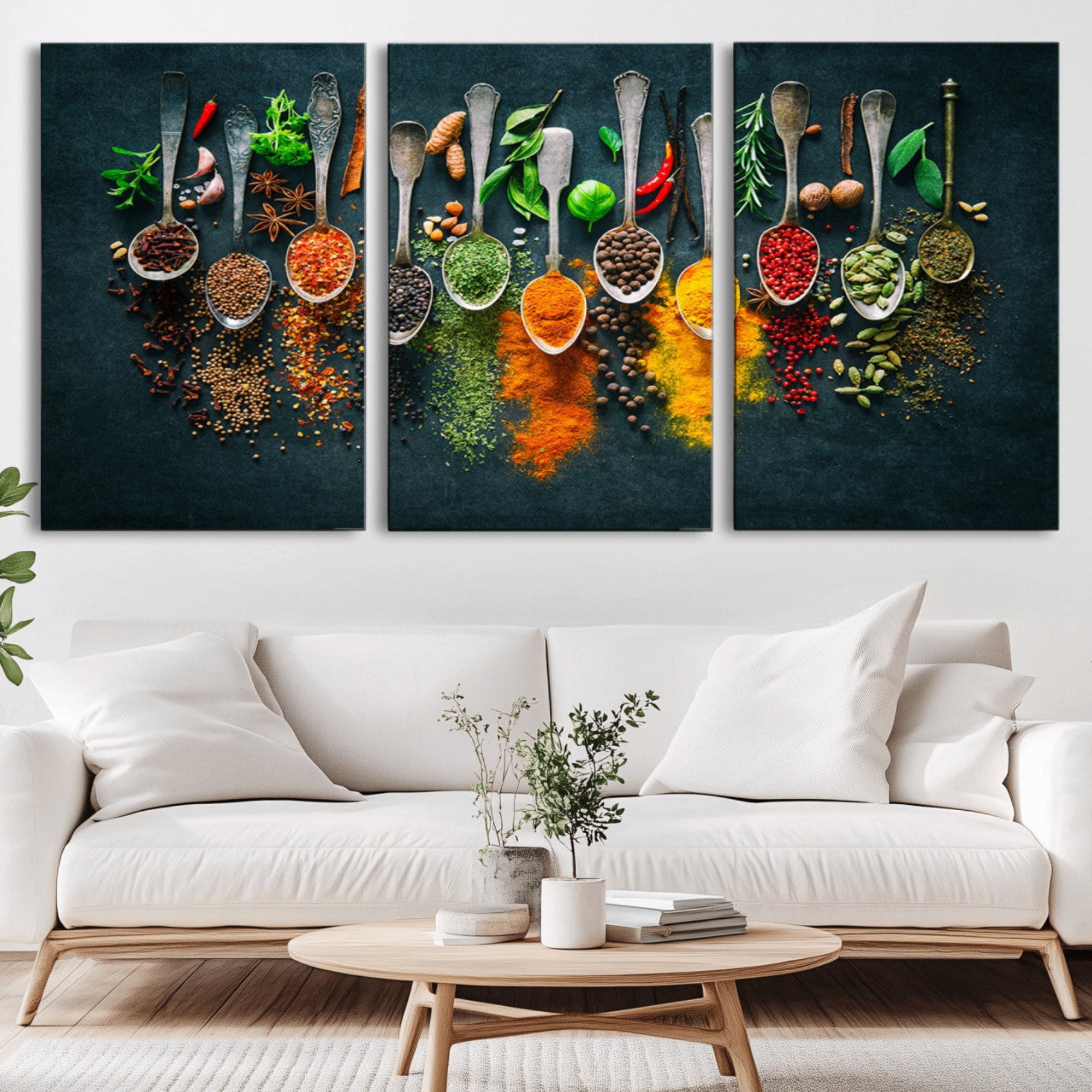 52202-MGV-CV-36X24-Colorful Spices Canvas Wall Art – Vibrant Kitchen Decor Triptych – Culinary Art Print for Dining