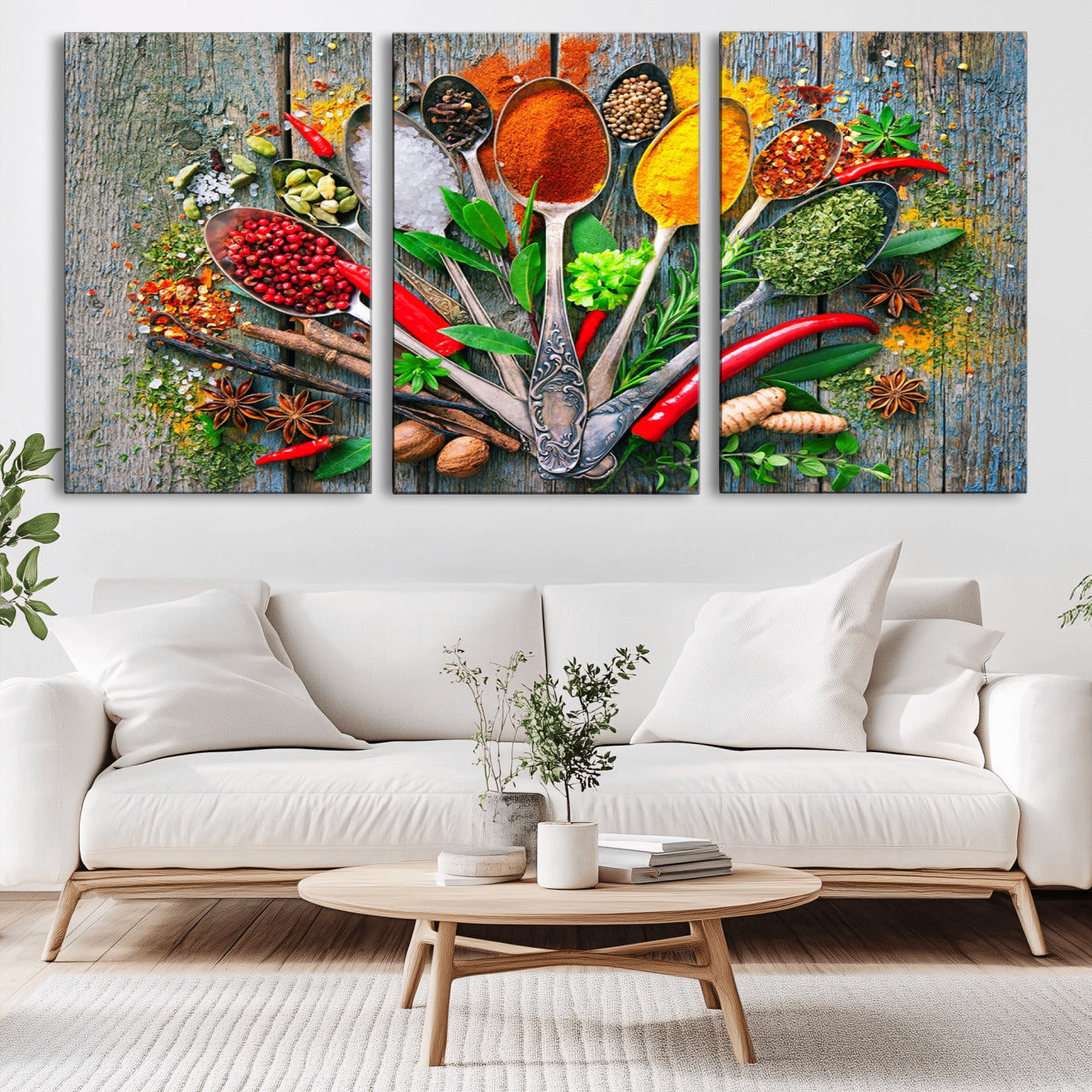 -Spoonful of Spices Cooking Wall Art Canvas Print - Vibrant Kitchen Decor Triptych – Culinary Art