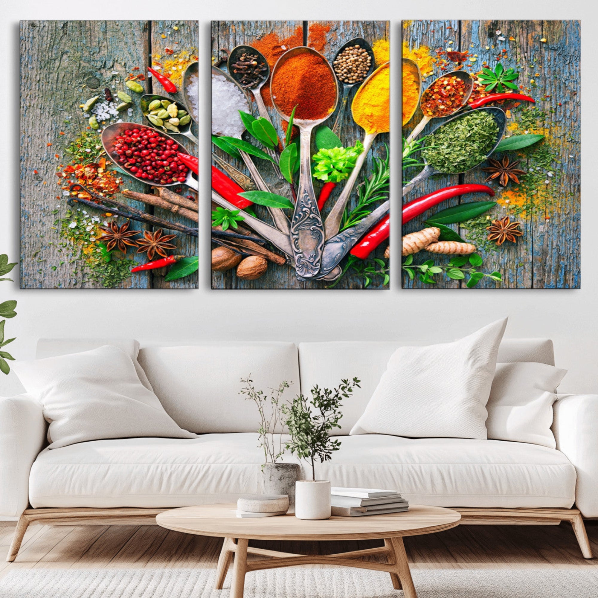 20619-MGV-CV-36X24-Spoonful of Spices Cooking Wall Art Canvas Print - Vibrant Kitchen Decor Triptych – Culinary Art