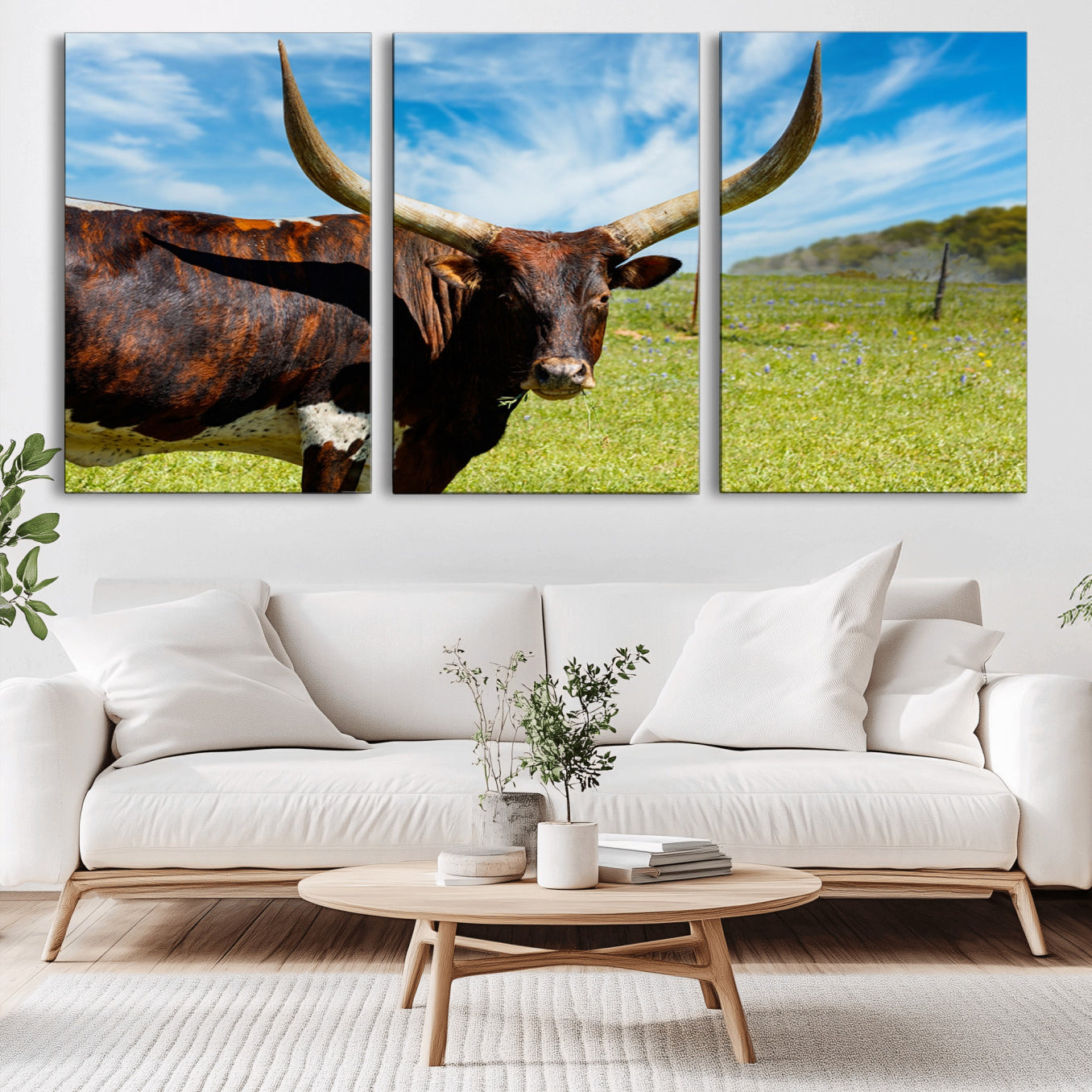 -Longhorn and Cow Wall Art, Country Cow Wall Decor Canvas Print