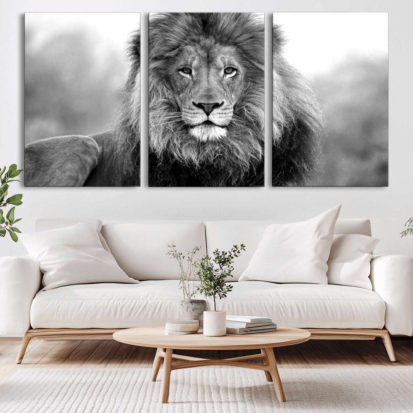 -Black and White Lion Canvas Wall Art – Animal Print Artwork for Home, Office, Living Room, Guest Room