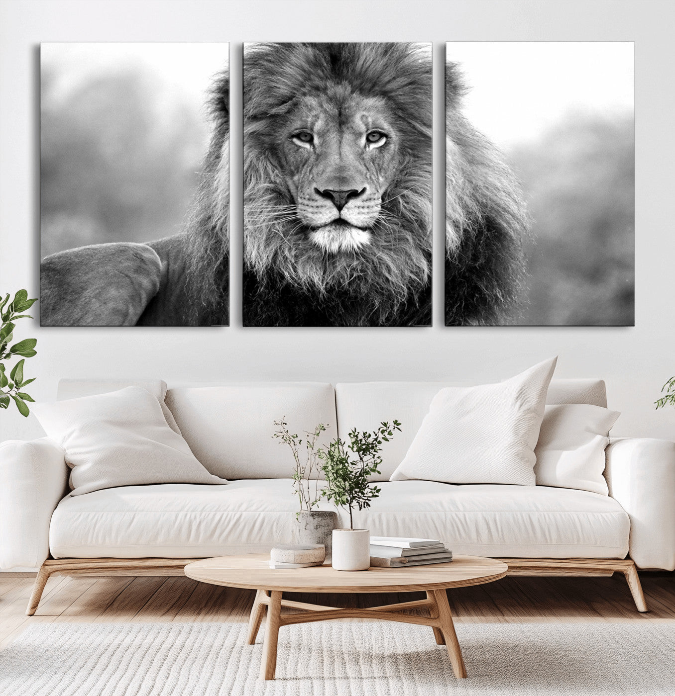 -Black and White Lion Canvas Wall Art – Animal Print Artwork for Home, Office, Living Room, Guest Room