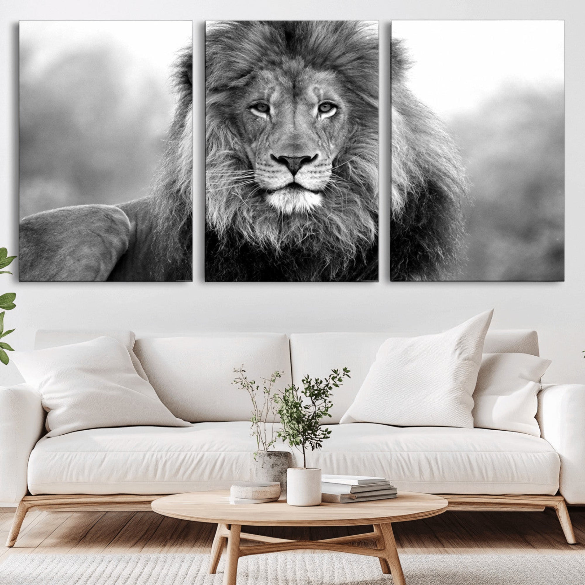 91590-MGV-CV-36X24-Black and White Lion Canvas Wall Art – Animal Print Artwork for Home, Office, Living Room, Guest Room