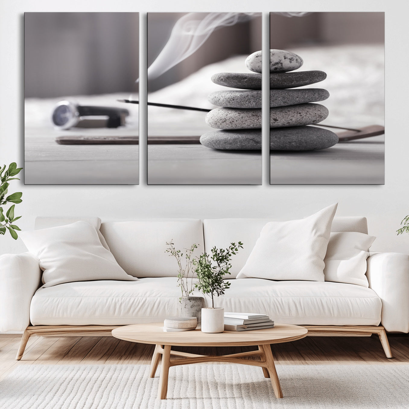 -Burning Incense and Zen Stones Buddhism Wall Art, Zen Stones Wall Art Canvas Print