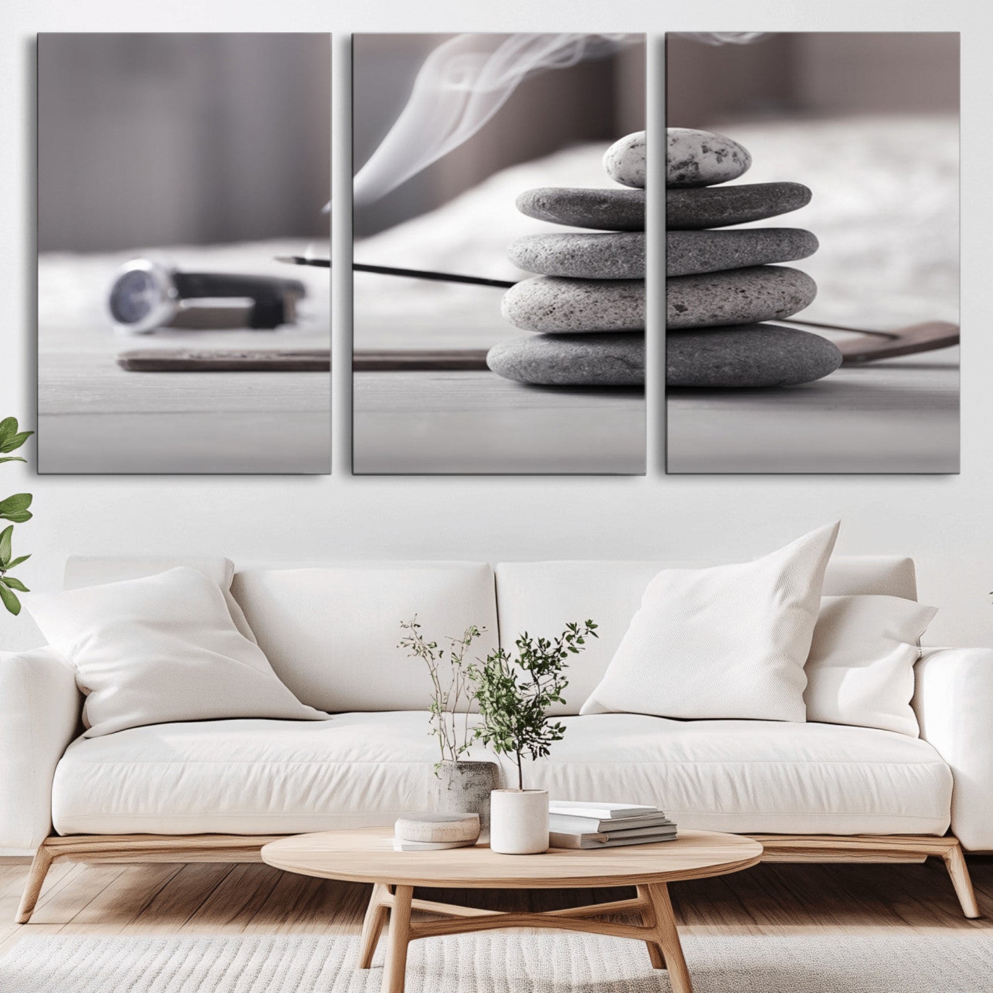 50072-MGV-CV-36X24-Burning Incense and Zen Stones Buddhism Wall Art, Zen Stones Wall Art Canvas Print