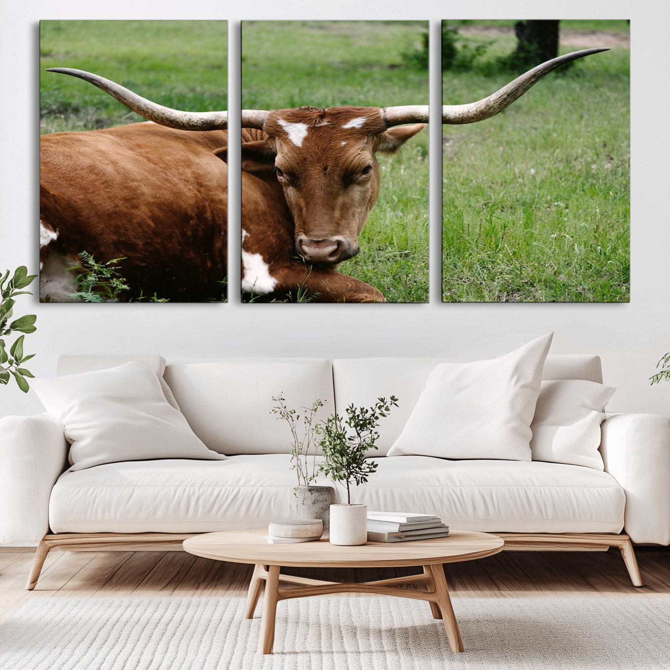-Longhorn Cow Animal Wall Art Canvas Print