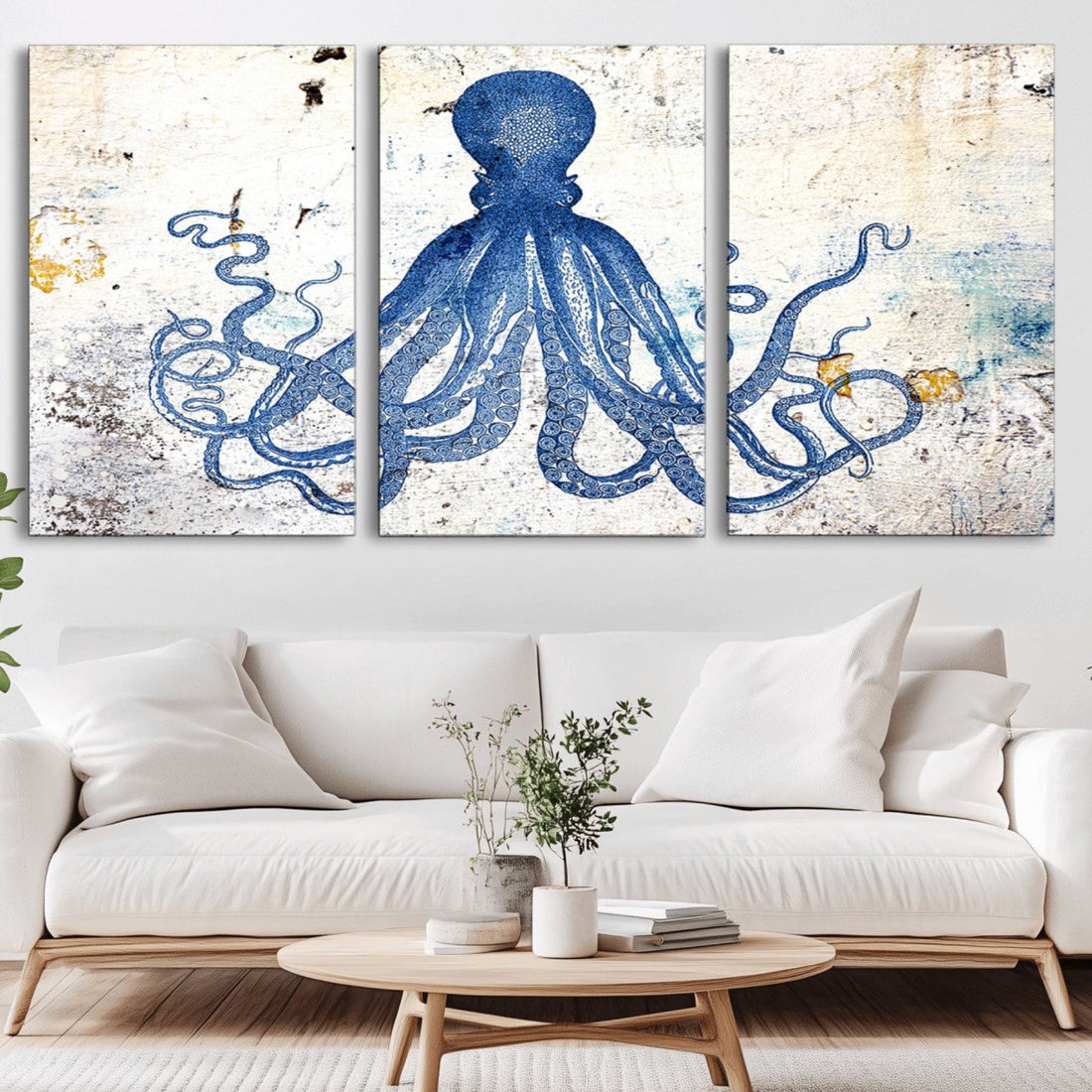 Octopus Canvas Wall Art | Coastal Marine Life Artwork for Living Room, Bedroom or Office