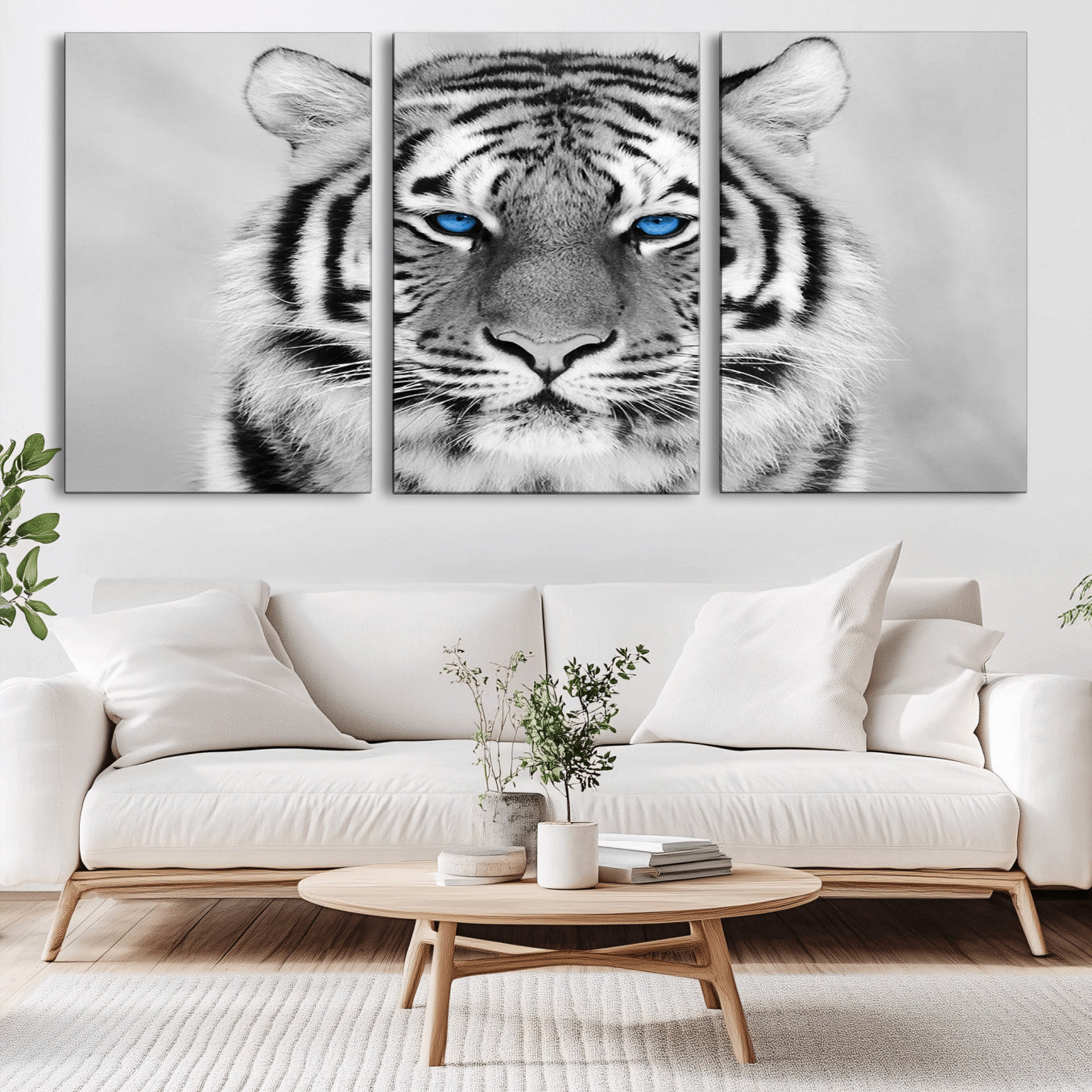 -Black and White Tiger Wall Art Animal Canvas Print