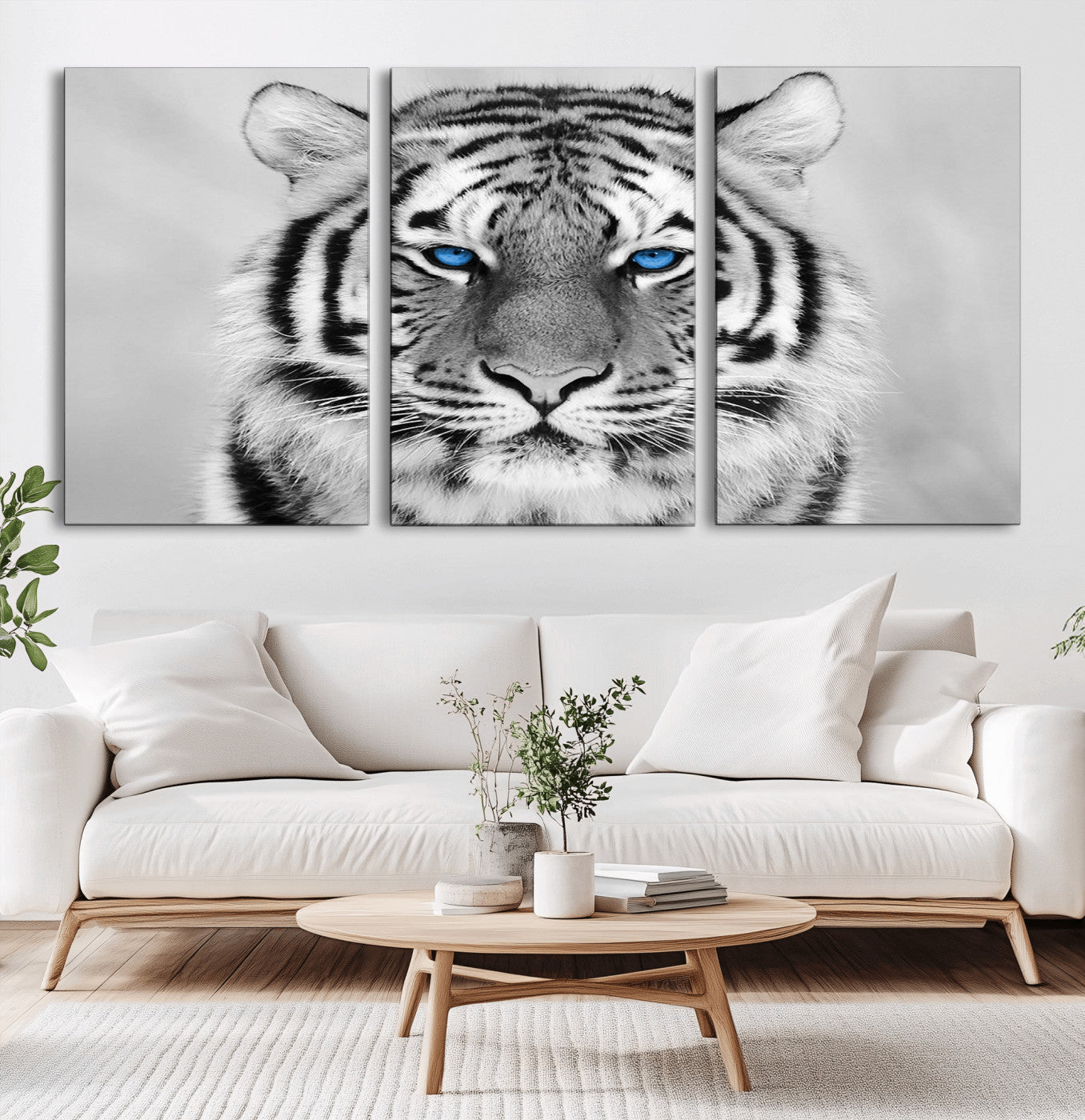 -Black and White Tiger Wall Art Animal Canvas Print