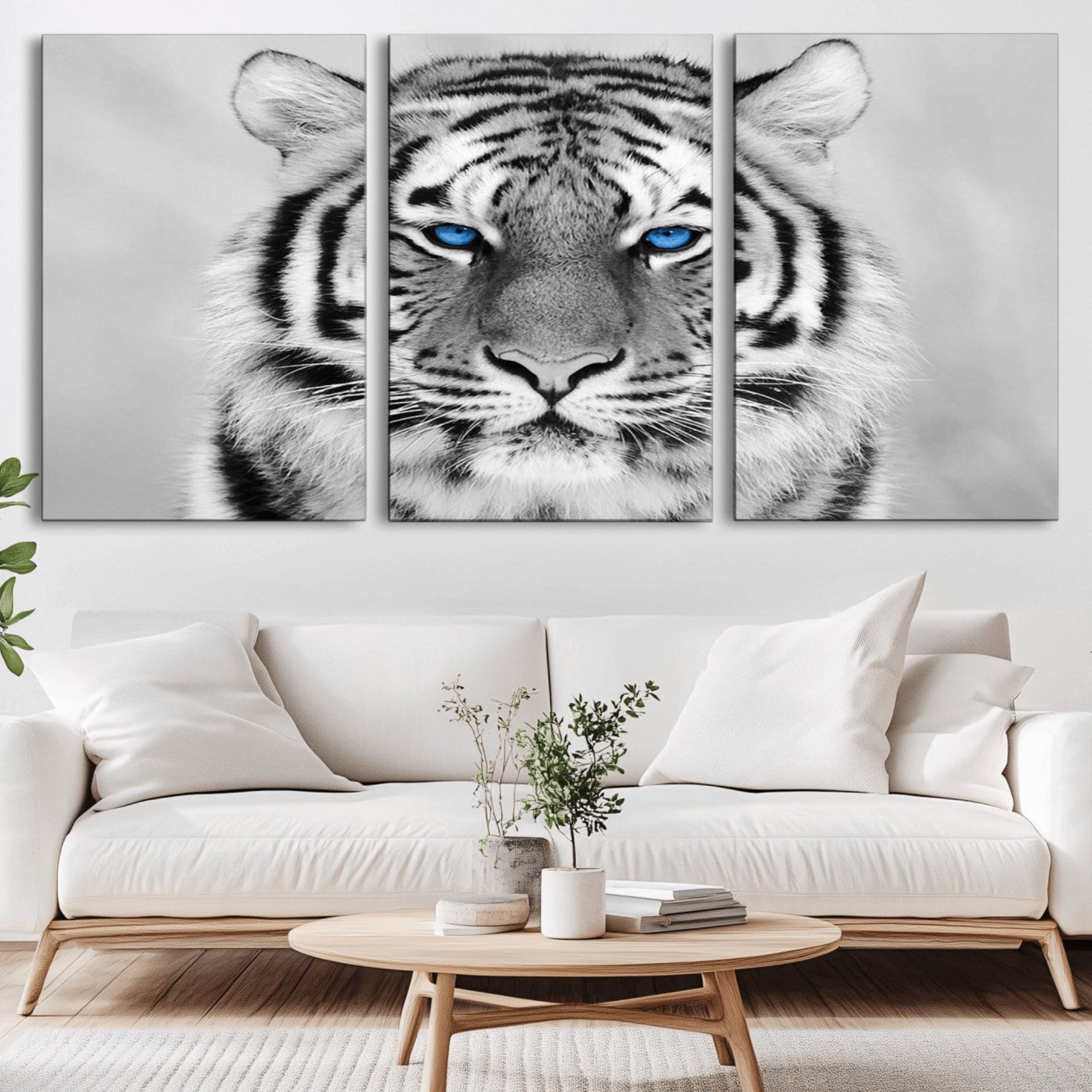59121-MGV-CV-36X24-Black and White Tiger Wall Art Animal Canvas Print