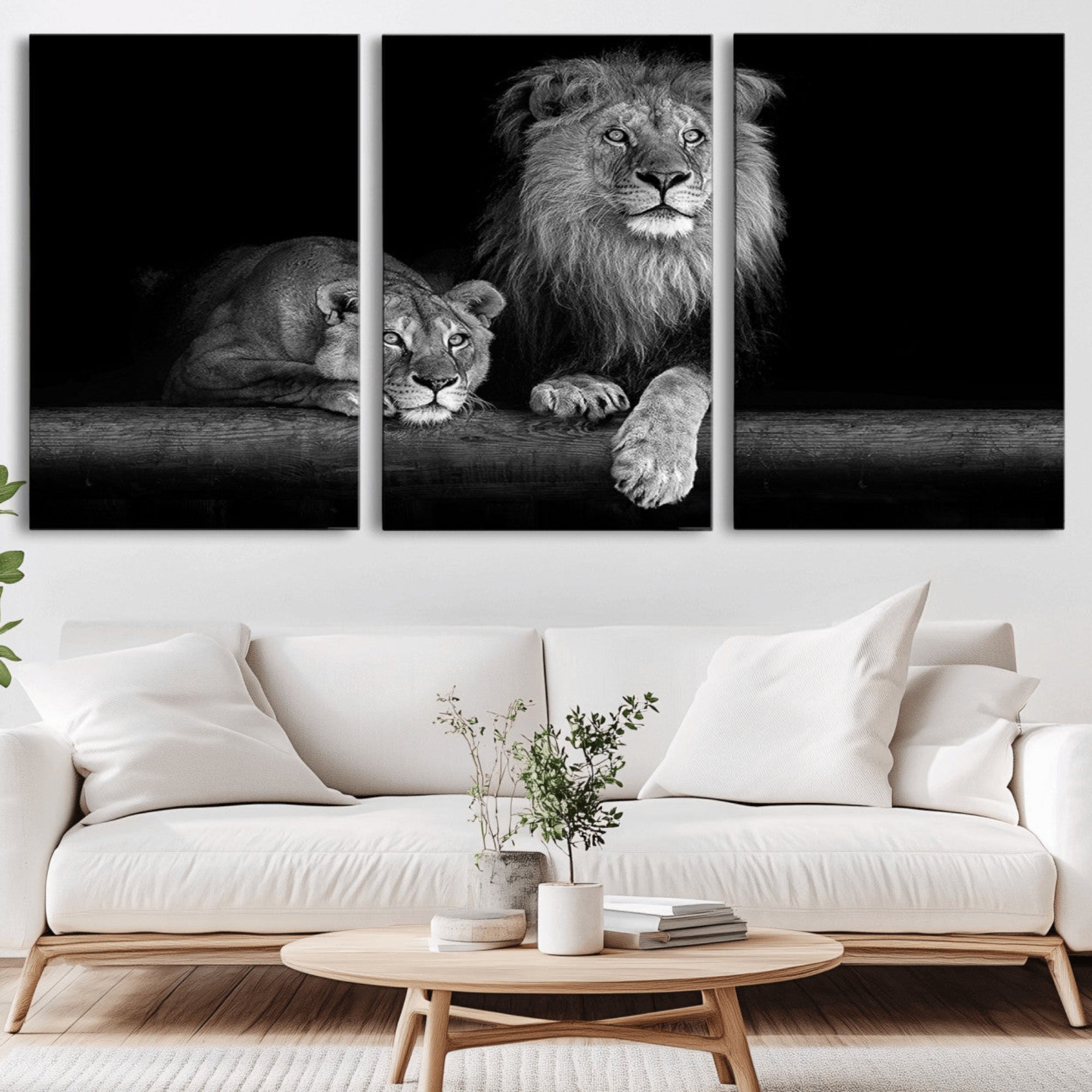 83601-MGV-CV-36X24-Lion Family Wall Art Canvas Print – Framed Majestic Wildlife Portrait Featuring Lion Family Natural Habitat Artwork for Home