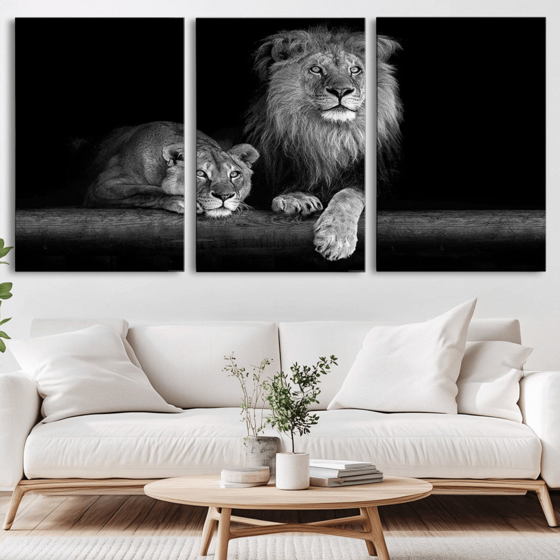 Lion Family Wall Art Canvas Print | Framed Majestic Wildlife Portrait