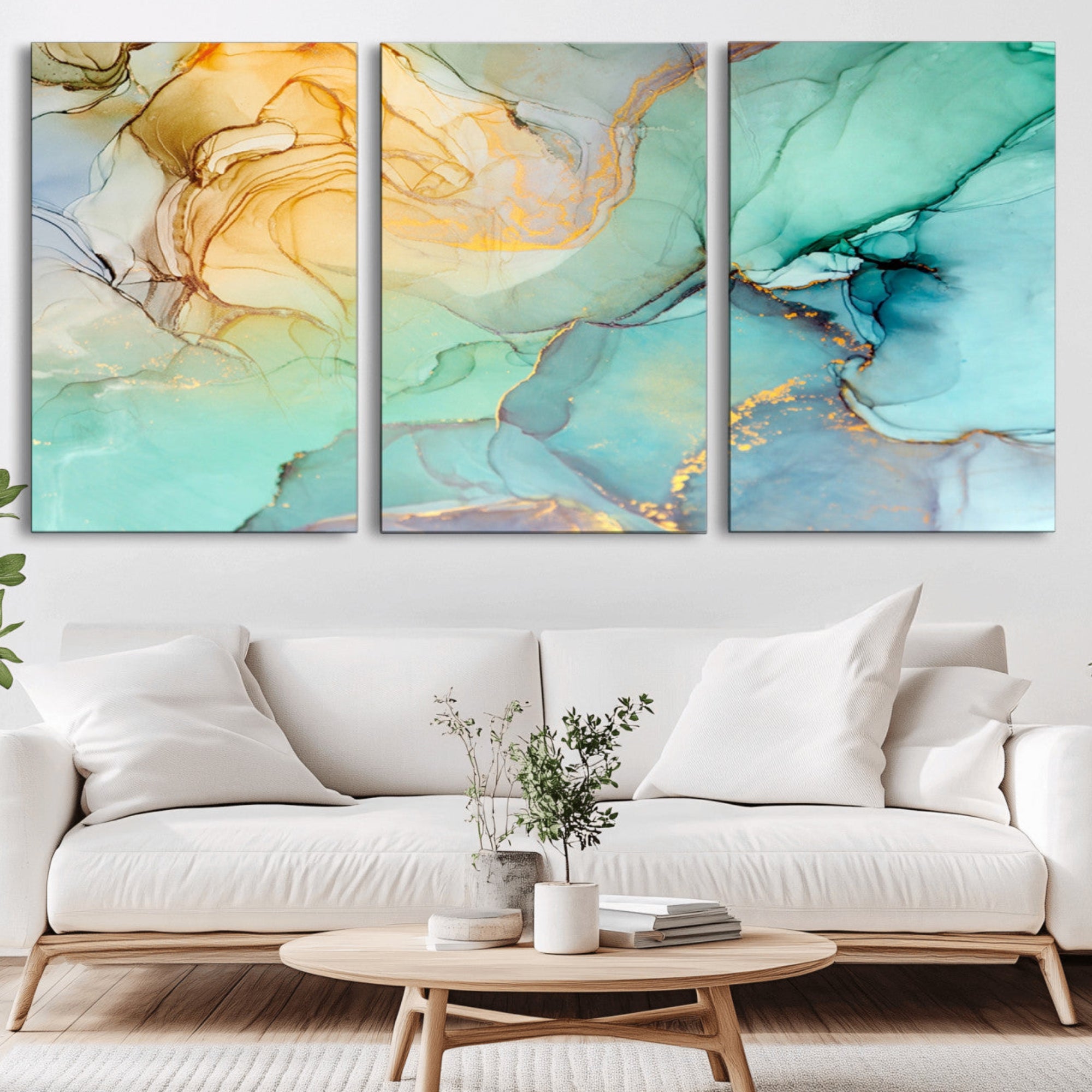 47242-MGV-CV-36X24-Green Marble Fluid Effect Wall Art Abstract Canvas Wall Art Print