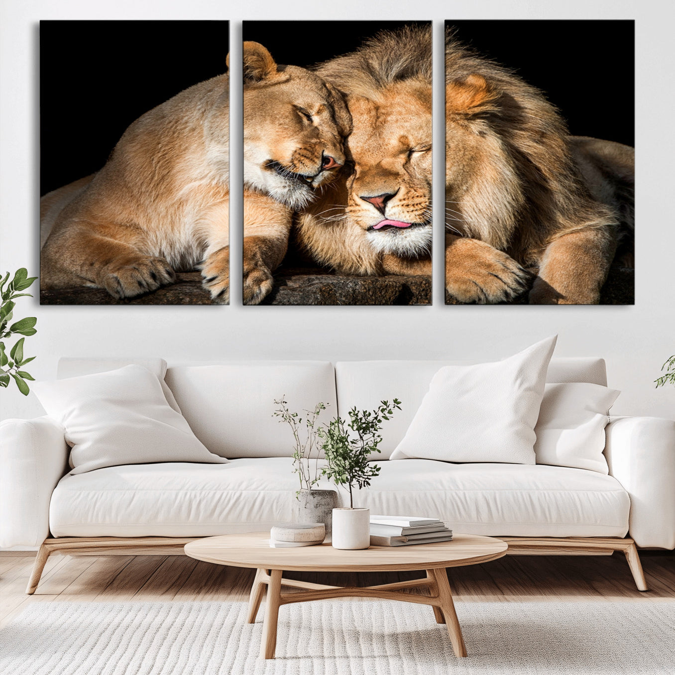 33694-MGV-CV-36X24-Lion and Lioness Wall Art Canvas Print – Framed African Wildlife Animal-Themed Artwork for Home, Office, Living Room