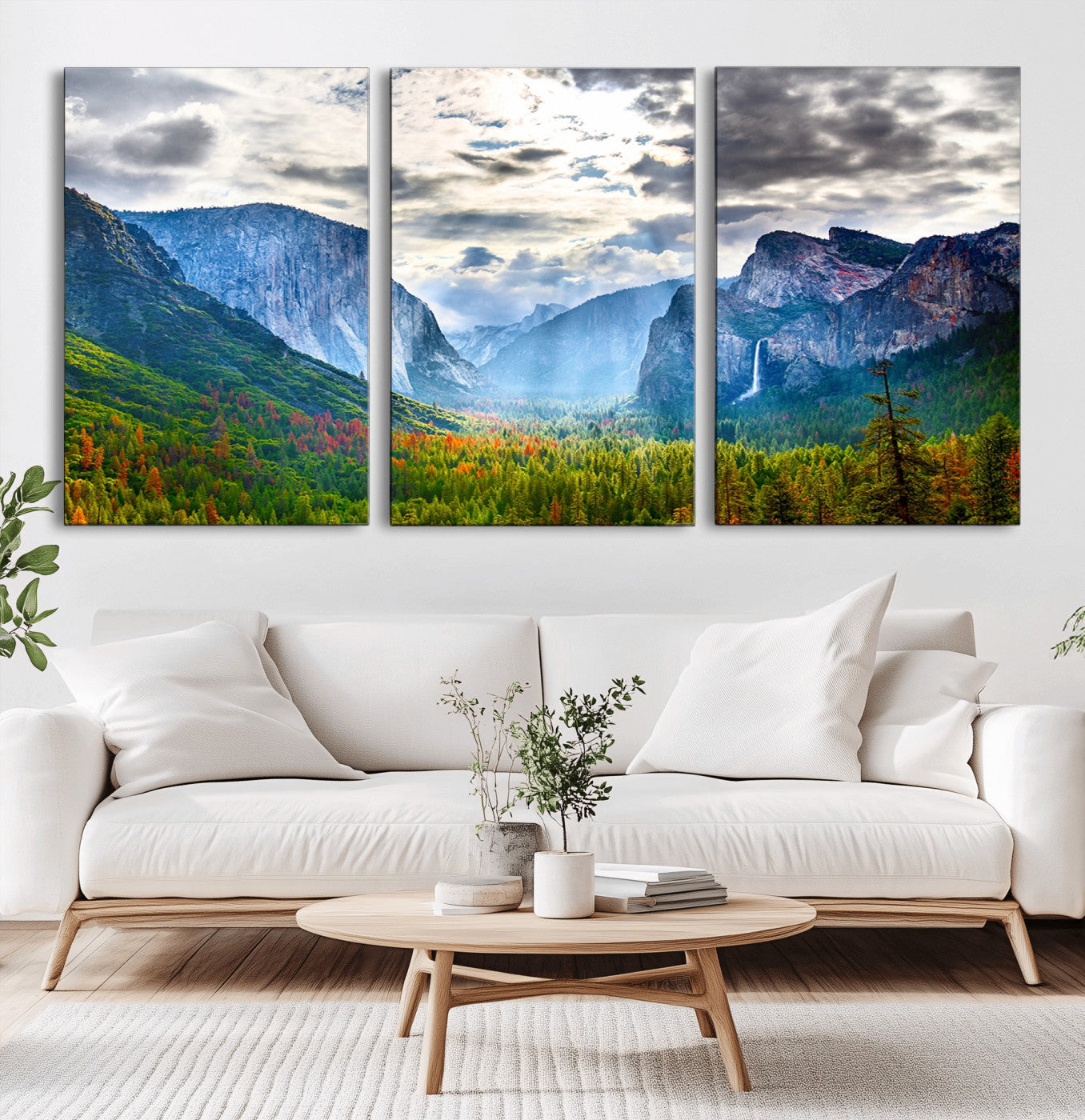 -Yosemite Park Half Dome 3 Panel Canvas Print | Large Giclée Landscape Wall Art for Living Room,