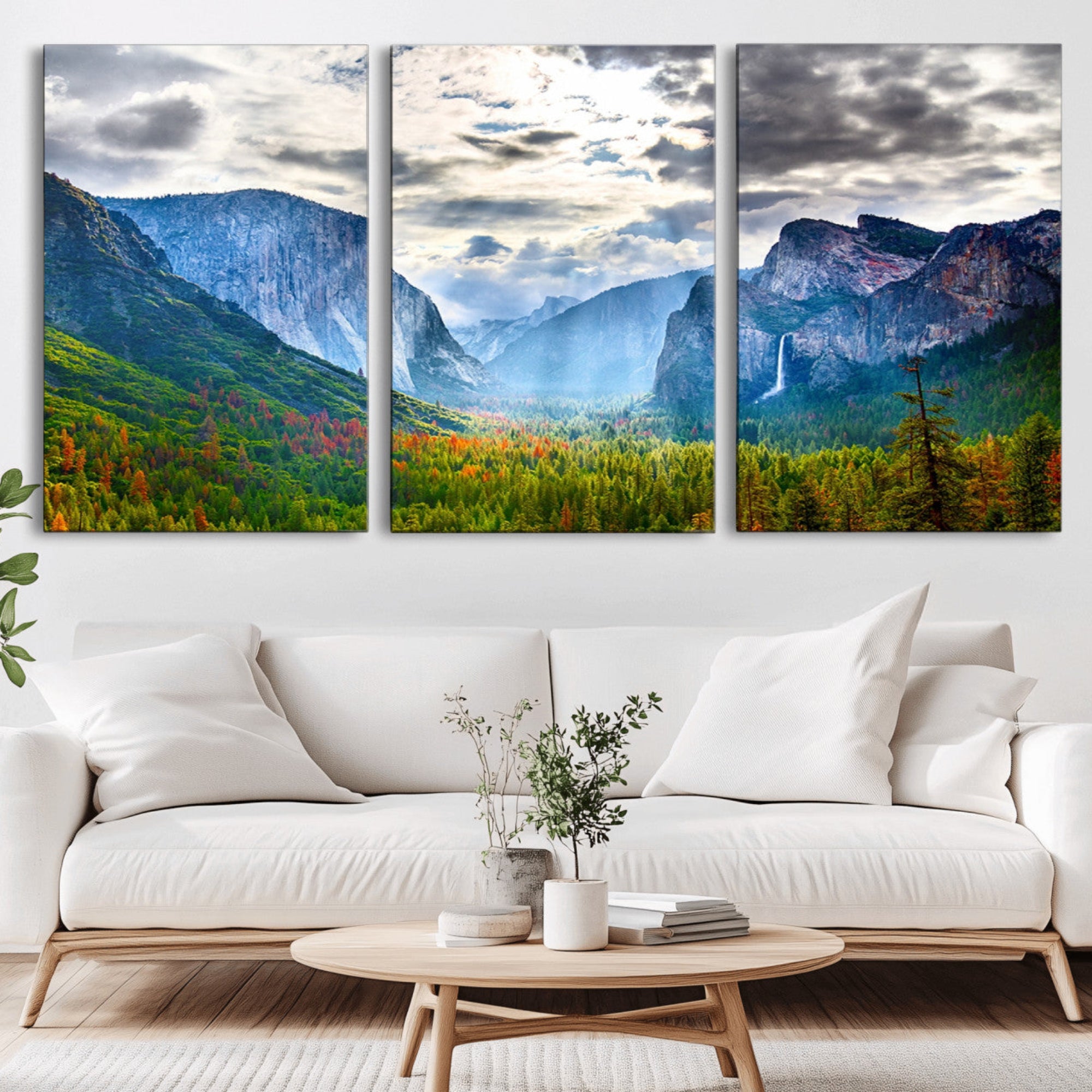20450-MGV-CV-36X24-Yosemite Park Half Dome 3 Panel Canvas Print | Large Giclée Landscape Wall Art for Living Room,