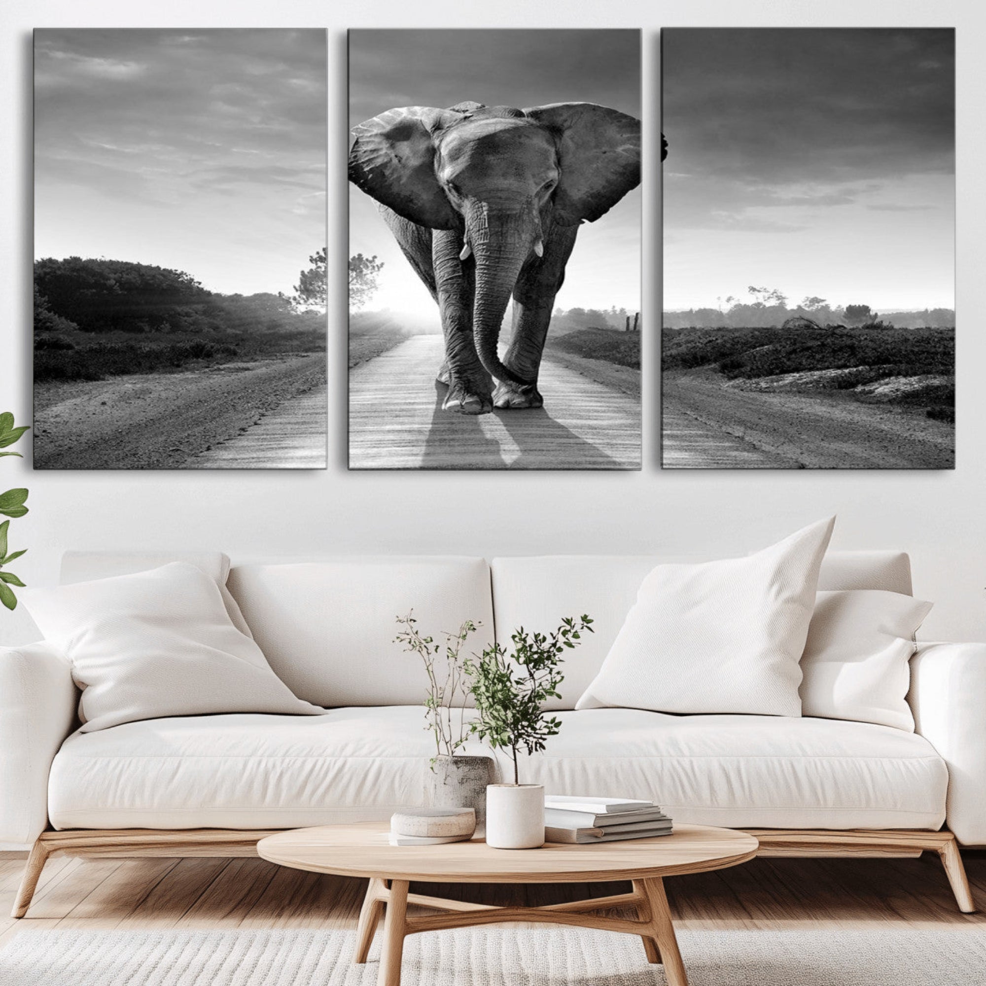 56739-MGV-CV-36X24-Black and White Elephant Wall Art Canvas Print