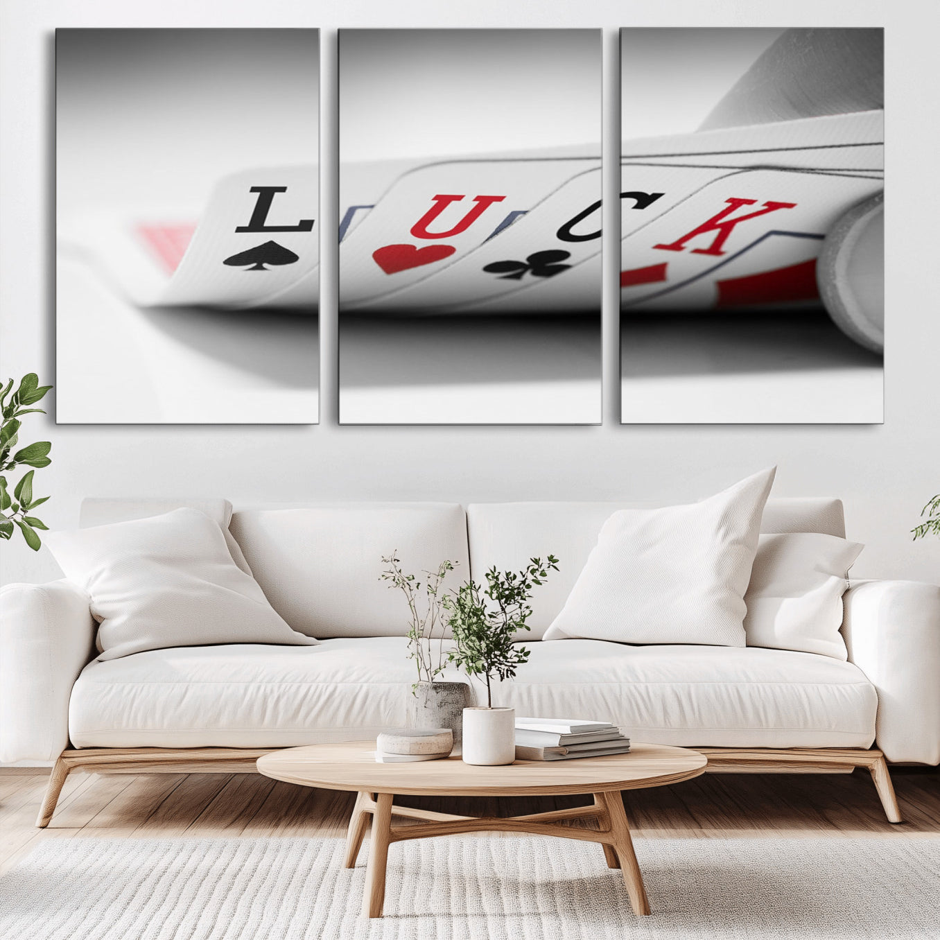 -Framed Luck Poker Cards Canvas – Modern Triptych Wall Art, Ready to Hang for Game Rooms