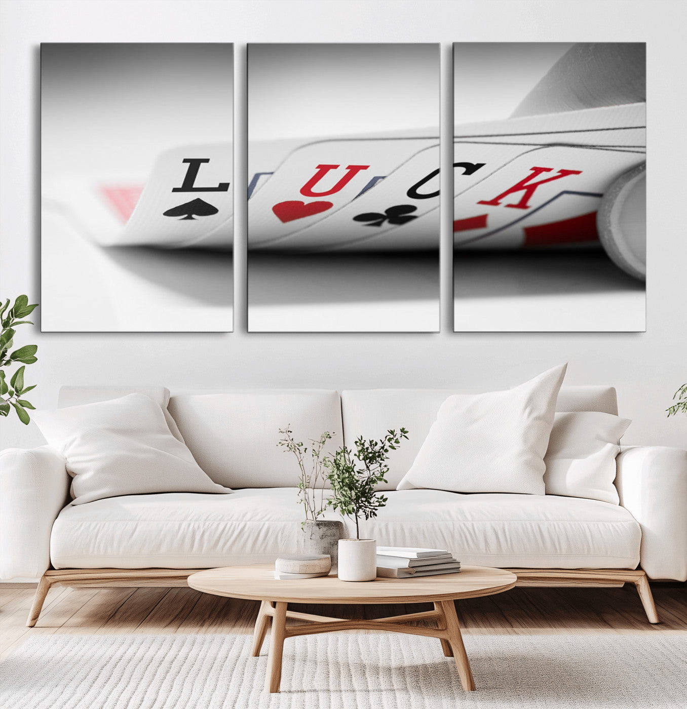 -Framed Luck Poker Cards Canvas – Modern Triptych Wall Art, Ready to Hang for Game Rooms