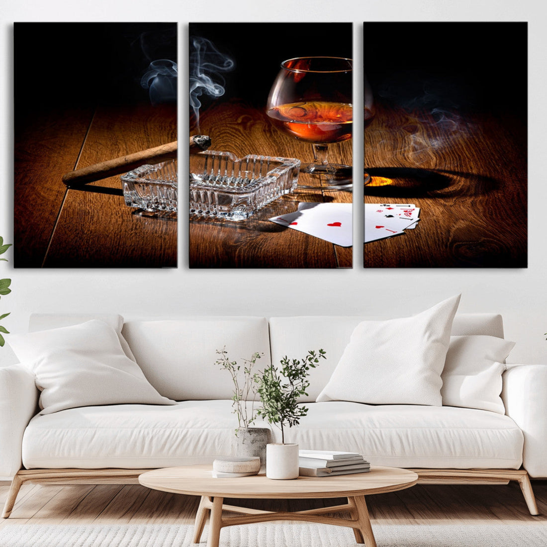 Whiskey Cigar Wall Art Canvas Print for Kitchen and Bar Wall