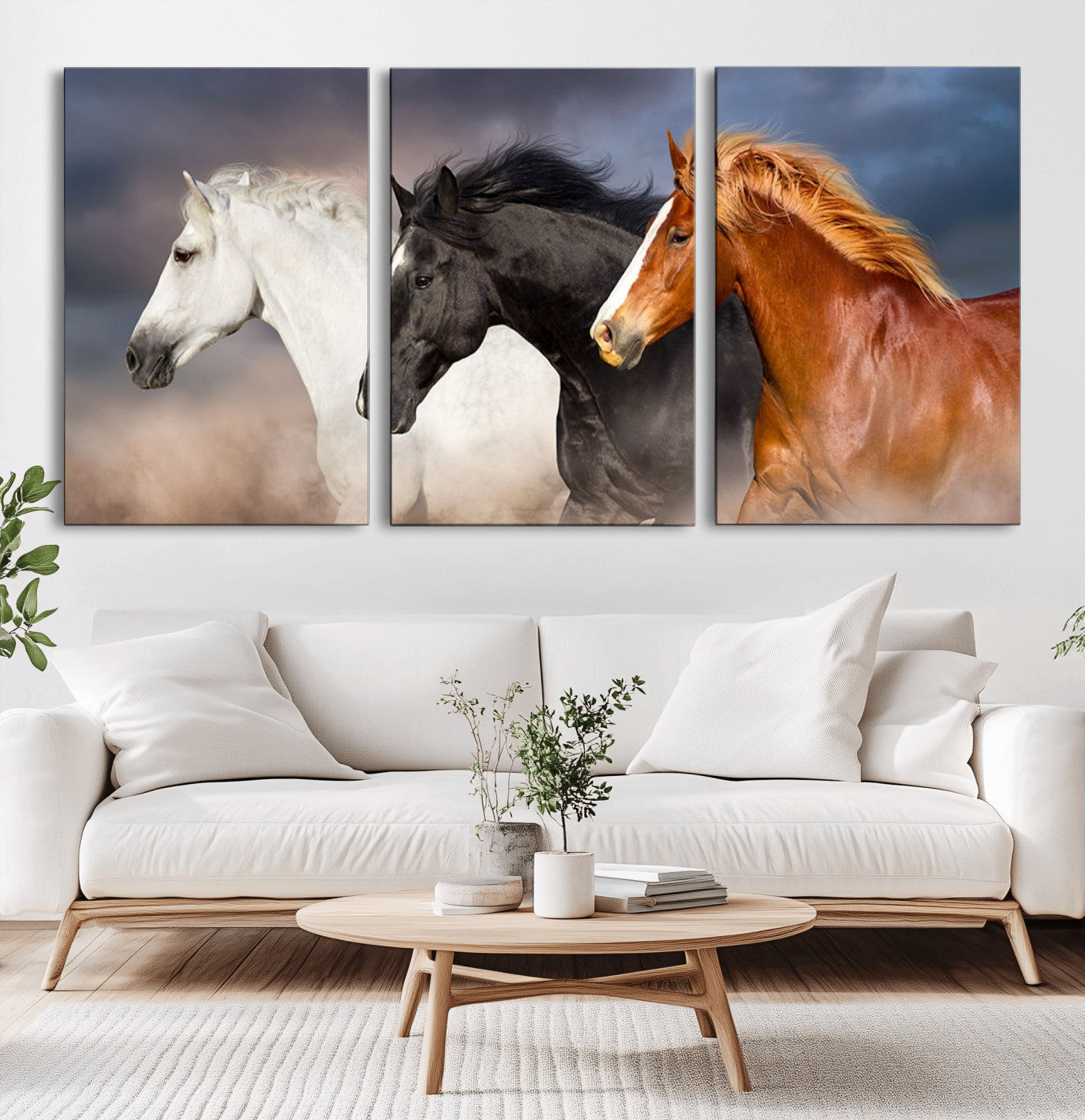 -Animal Wall Art Three Horses Farmhouse Art Canvas, Framed Three Horses Canvas Print