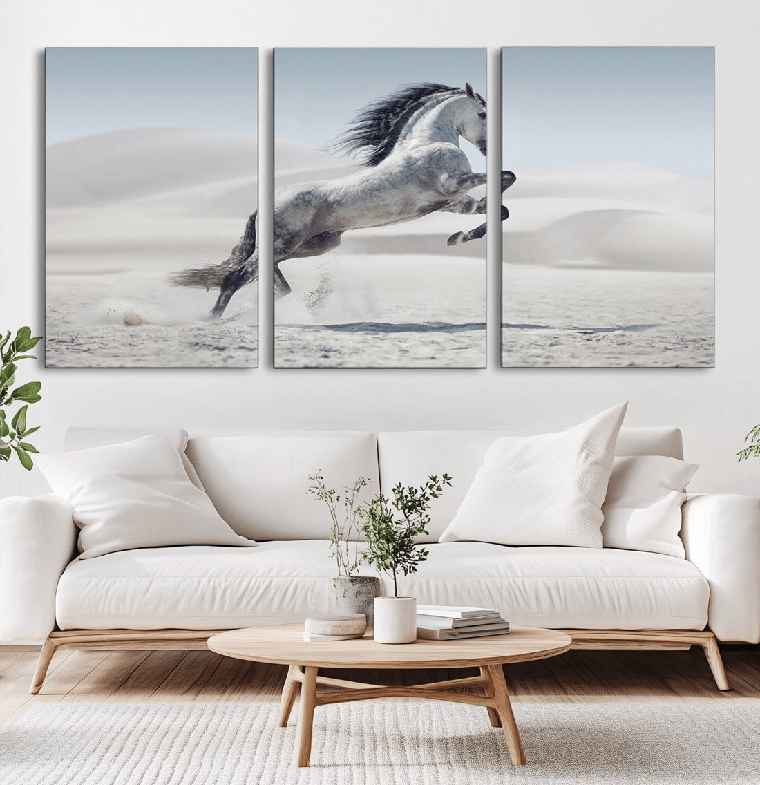 Prancing Horse Desert Large Wall Art Canvas Print, Majestic Horse Animal Artwork