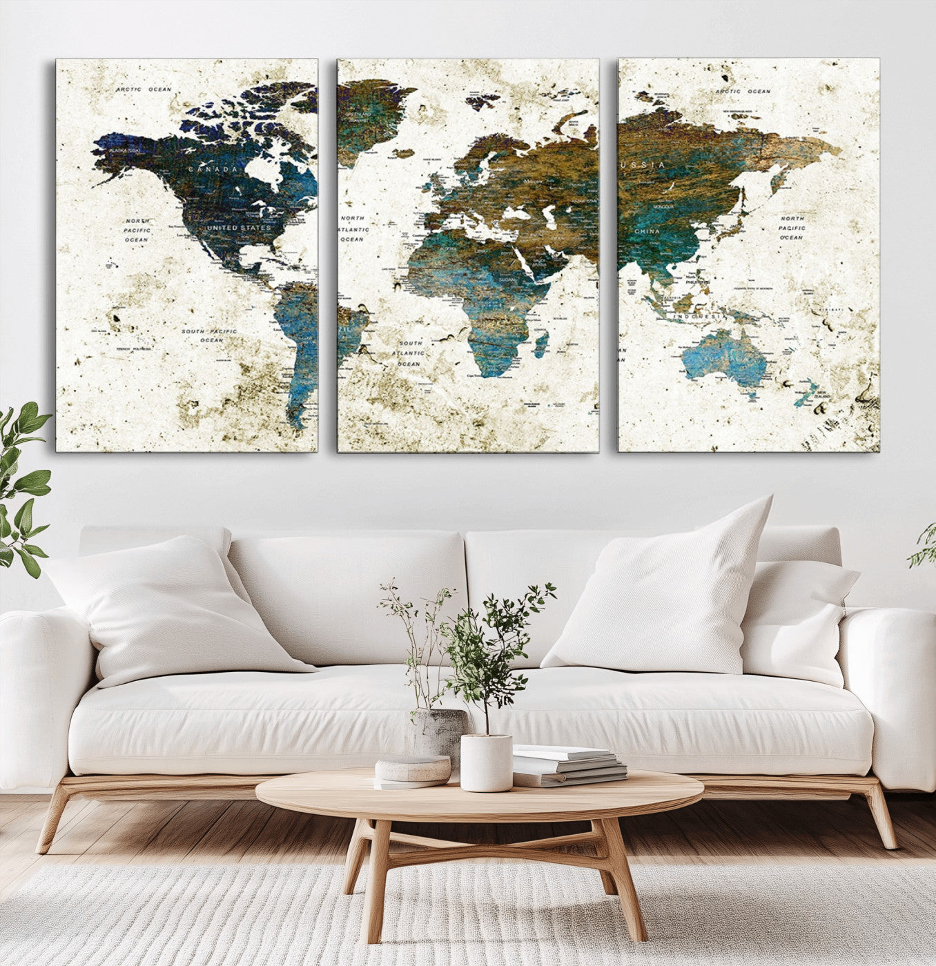 -Vintage World Map Wall Art Canvas Print, Framed Rustic Earth Map Art Picture Print, Antique Map Perfect Rustic Vintage Decor Artwork