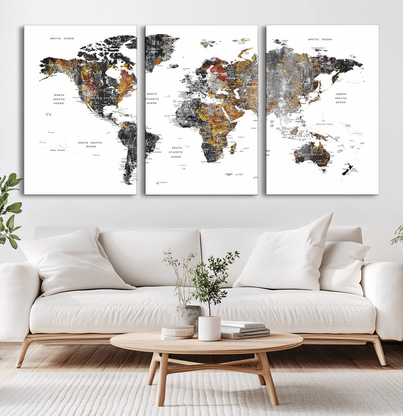 -Modern Metallic World Map Canvas Wall Art – Framed Contemporary World Map Print, Stylish Travel Inspired Decor for Home and Office Walls
