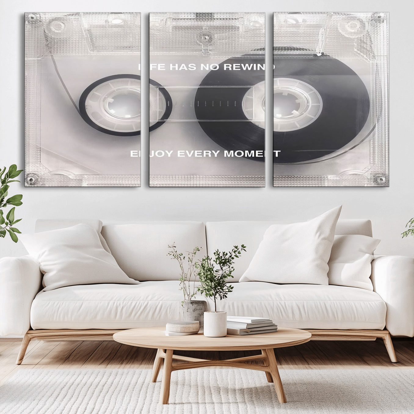 -Vintage Cassette Tape Canvas Wall Art - Inspirational 'Life Has No Rewind' Quote, Retro Music Decor