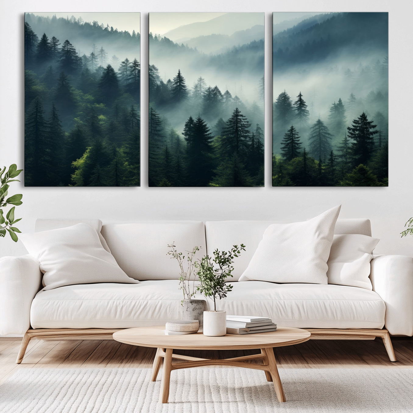 -Captivating Misty Forest Wall Art Premium Canvas Print a Foggy and Serene Atmosphere Art