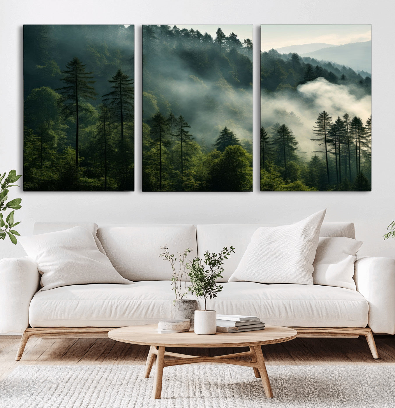-Misty Forest Wall Art Premium Canvas Print a Foggy and Serene Atmosphere