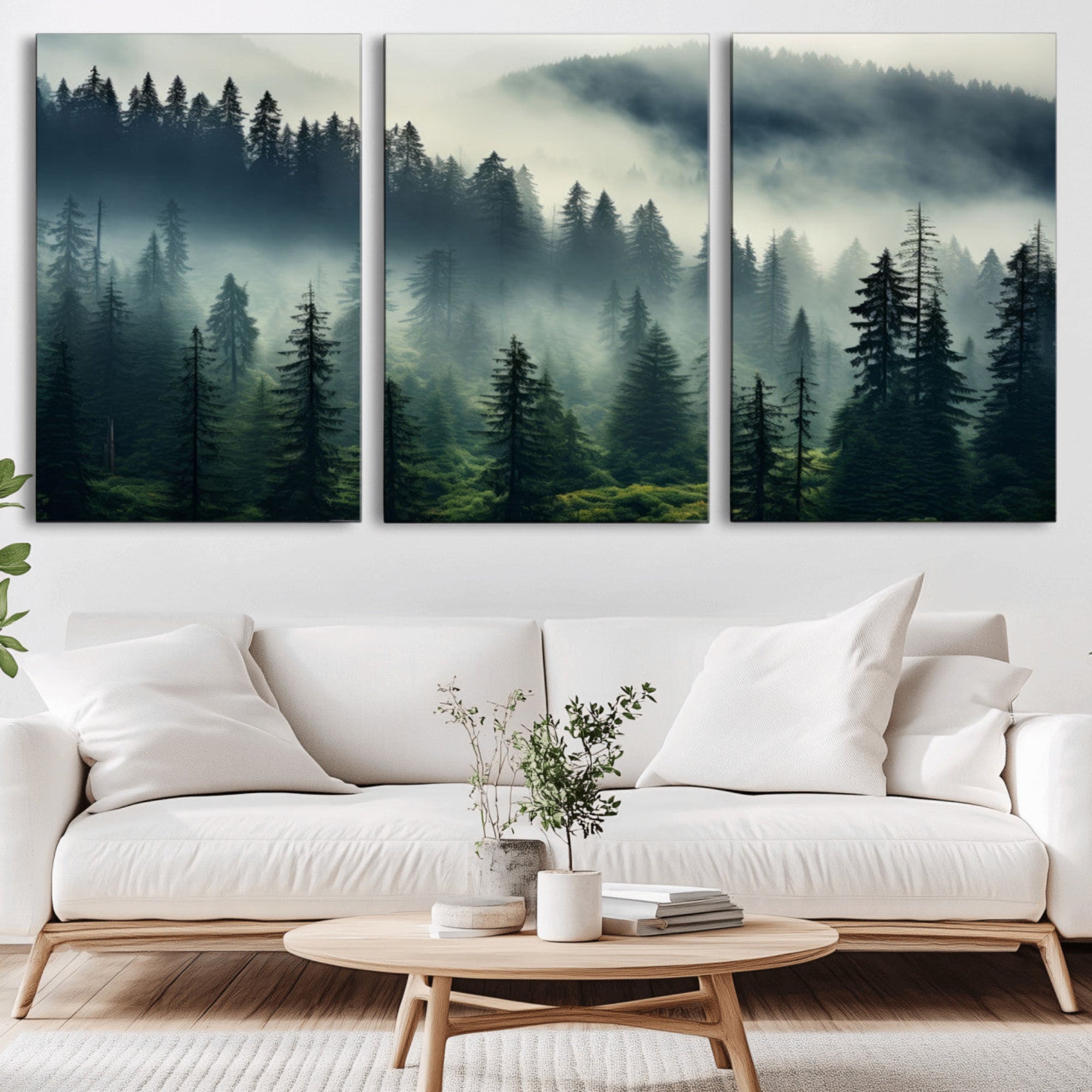 48606-MGV-CV-36X24-Captivating Misty Forest Wall Art Premium Canvas Print a Foggy and Serene Atmosphere