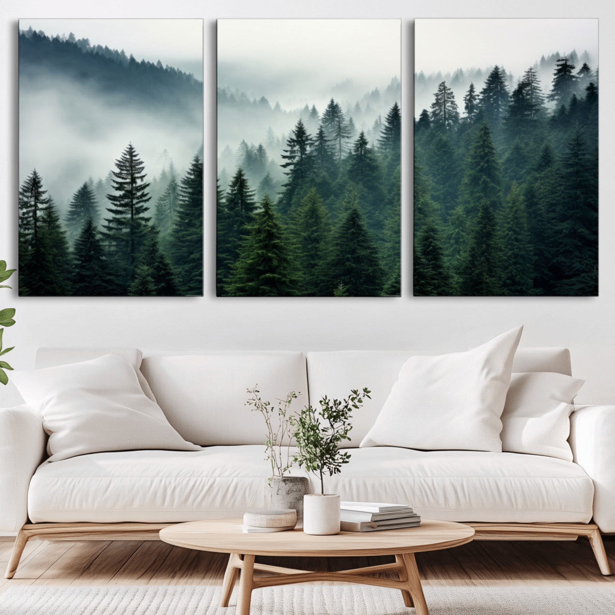 63262-MGV-CV-36X24-Captivating Misty Forest Wall Art Premium Canvas Print, Foggy and Serene Atmosphere Canvas Print