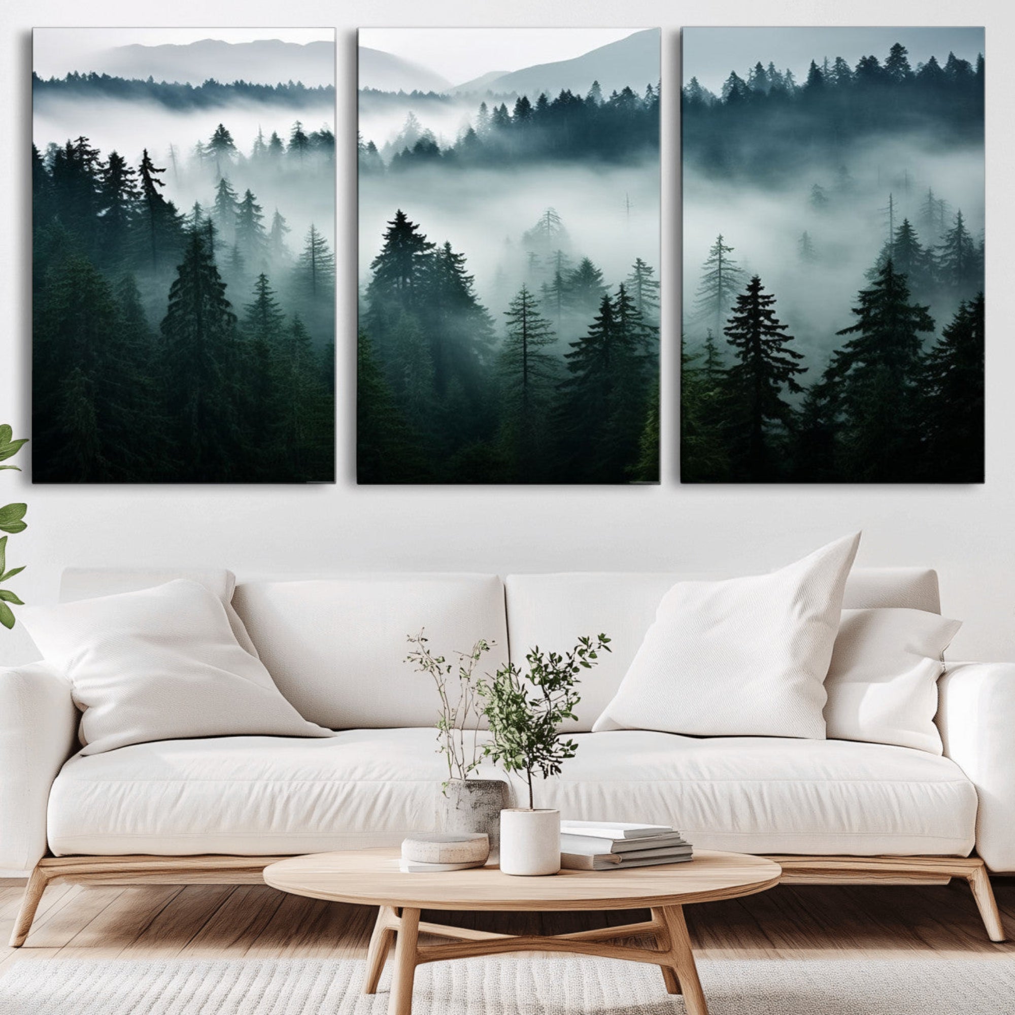 90079-MGV-CV-36X24-Captivating Misty Forest Wall Art Canvas, Premium Canvas Print a Foggy and Serene Atmosphere