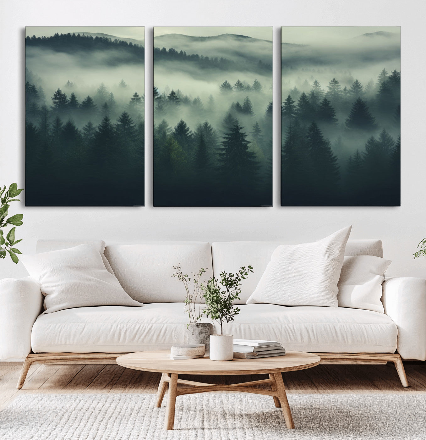 -Misty Forest Wall Art Premium Canvas Print a Foggy and Serene Atmosphere
