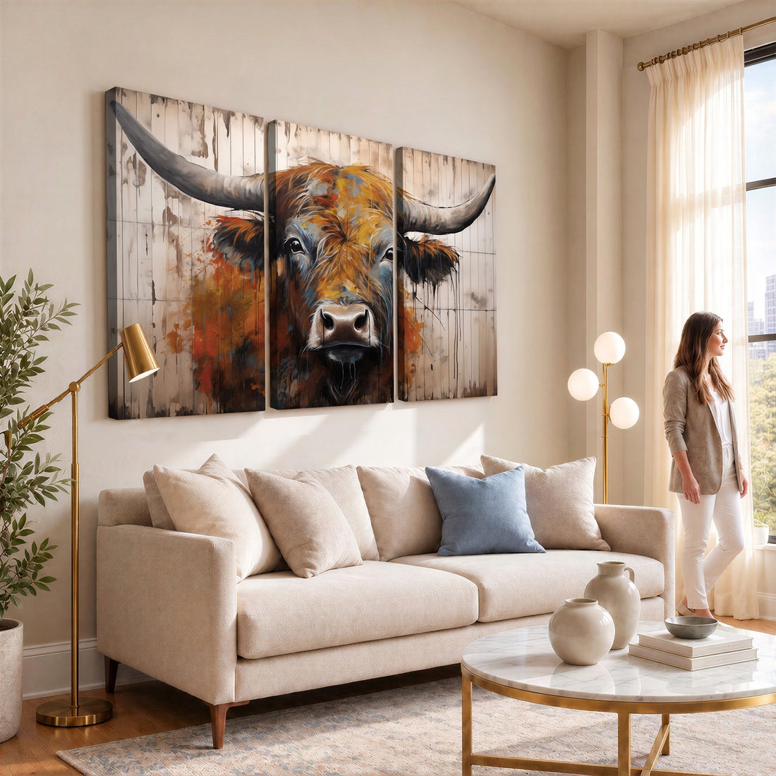 Abstract Bull Highland Cow Canvas Wall Art Print