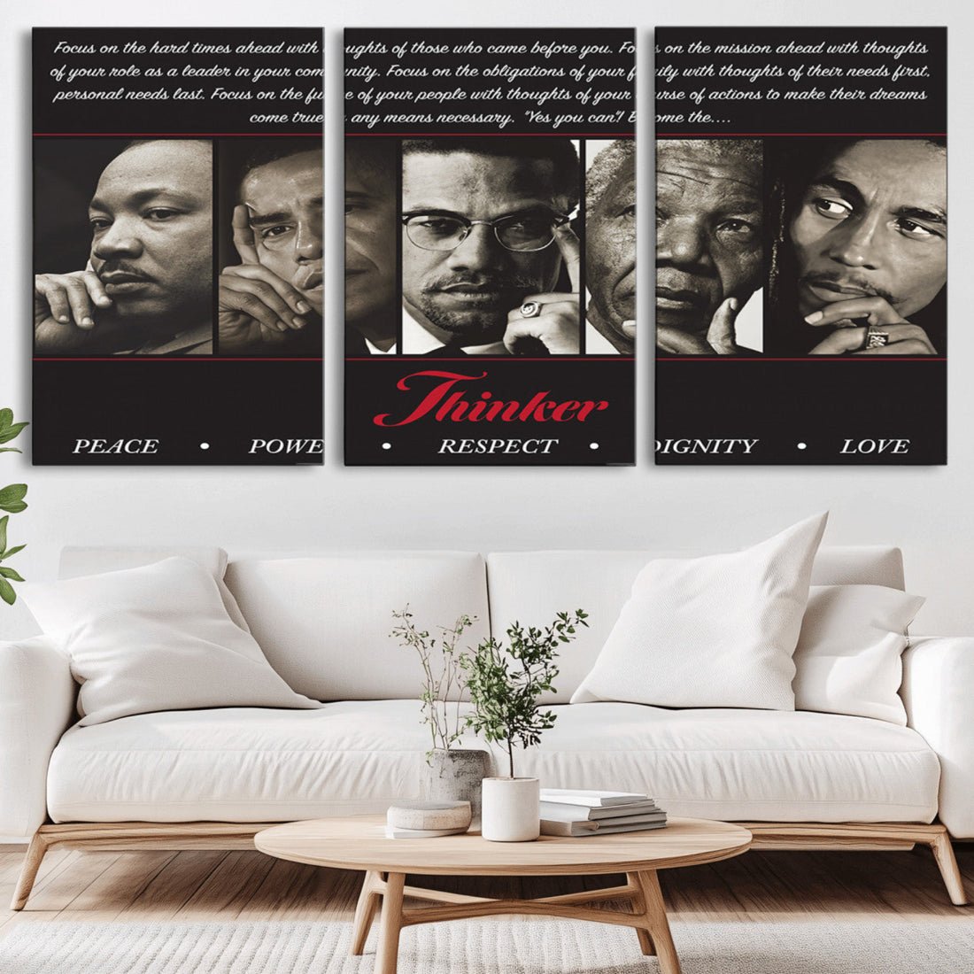 Thinkers Wall Art Canvas Print, Inspirational Wall Art Featuring Icons of Peace, Power and Respect