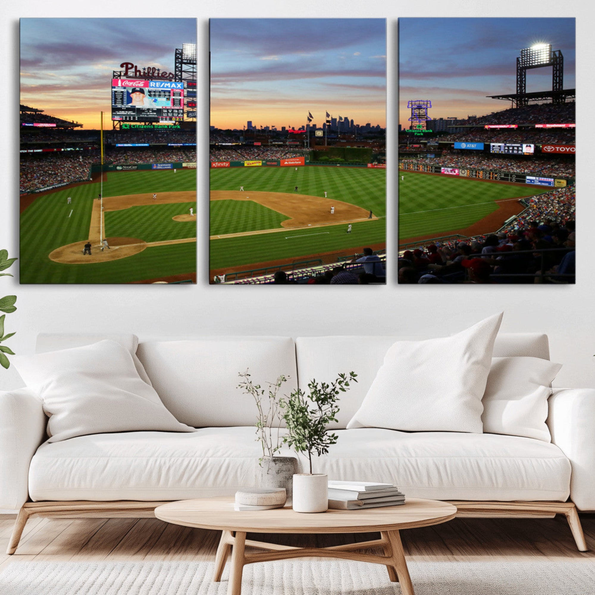 13778-MGV-CV-36X24-Citizens Bank Park Philadelphia Phillies Wall Art Canvas | 3-Panel Canvas Print of Phillies Stadium