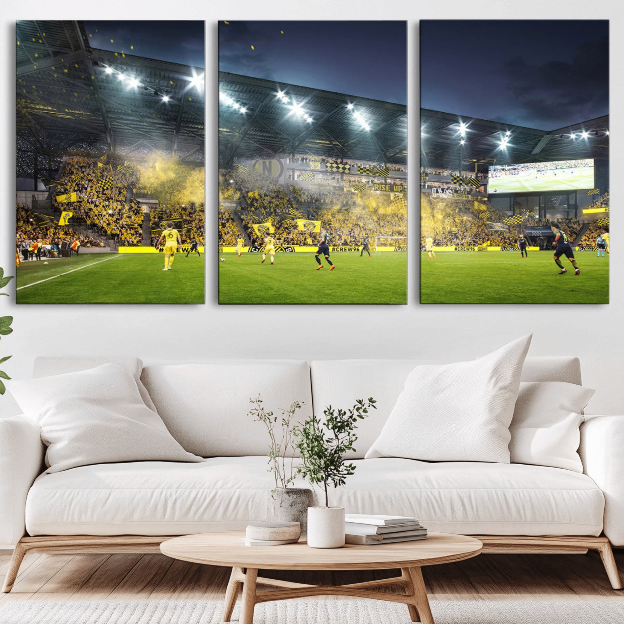 65820-MGV-CV-36X24-Columbus Crew Stadium Match Triple Canvas Wall Art - Dynamic MLS Game Scene Canvas Wall Art