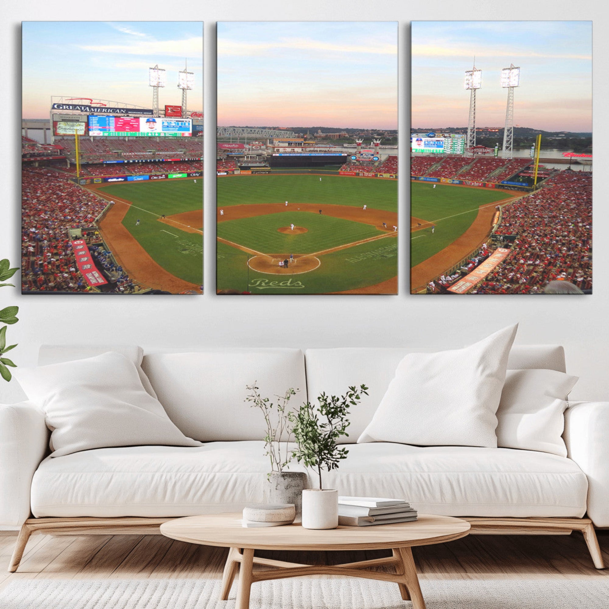 20257-MGV-CV-36X24-Cincinnati Reds Baseball Print Canvas- Cincinnati Great American Ball Park Stadium Wall Art Canvas