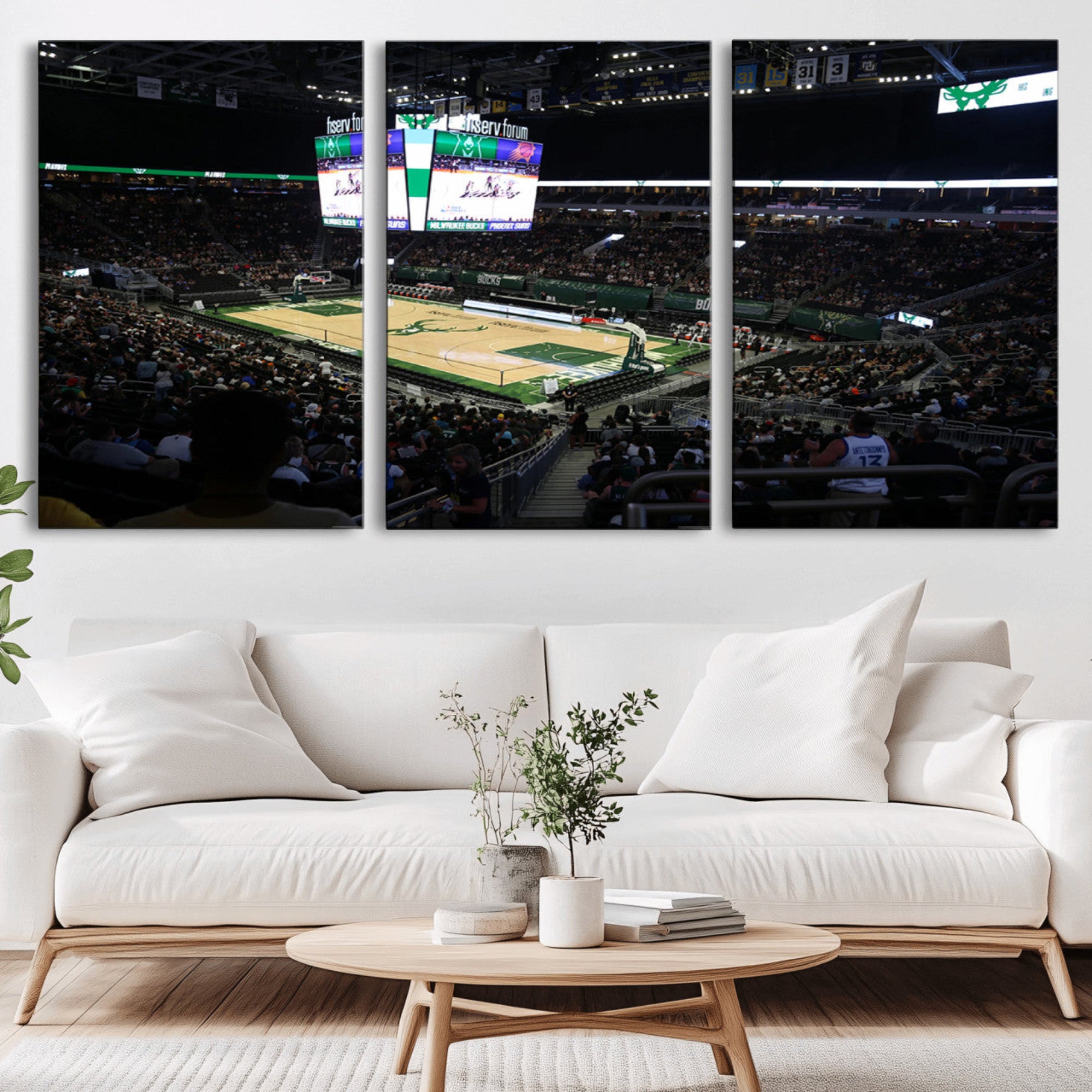 69882-MGV-CV-36X24-Milwaukee Bucks Basketball Print - Fiserv Forum Stadium Wall Art Canvas Print