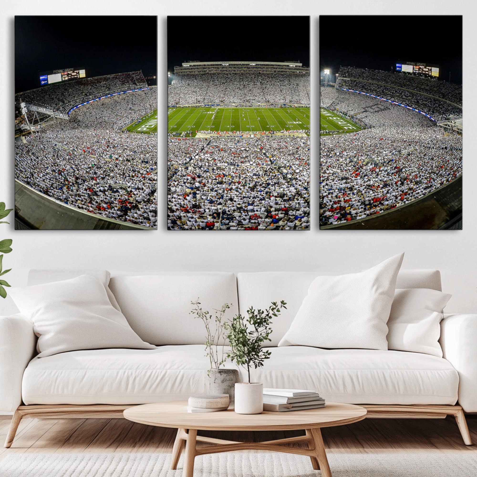 41012-MGV-CV-36X24-Beaver Stadium Night Game Triple Canvas Wall Art - Penn State Nittany Lions Football Match