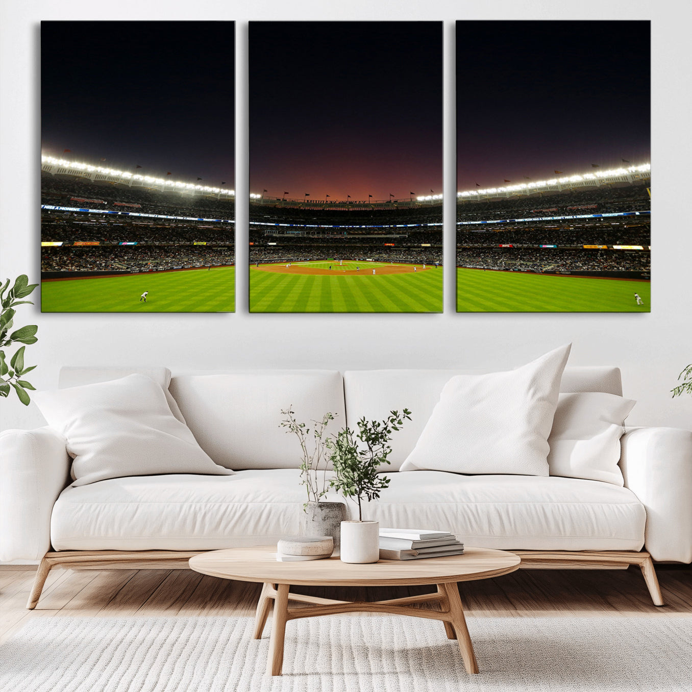 -Yankee Stadium Night Game Triple Canvas, Yankee Stadium Canvas Wall Art - New York Yankees MLB Match
