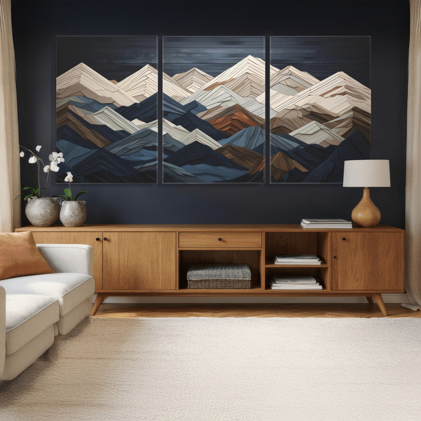 12896-MGV-CV-36X24 - Wood Mountain Range Wall Art - Ready to Hang 3-Piece Set for Modern Rustic Decor, Abstract Wooden