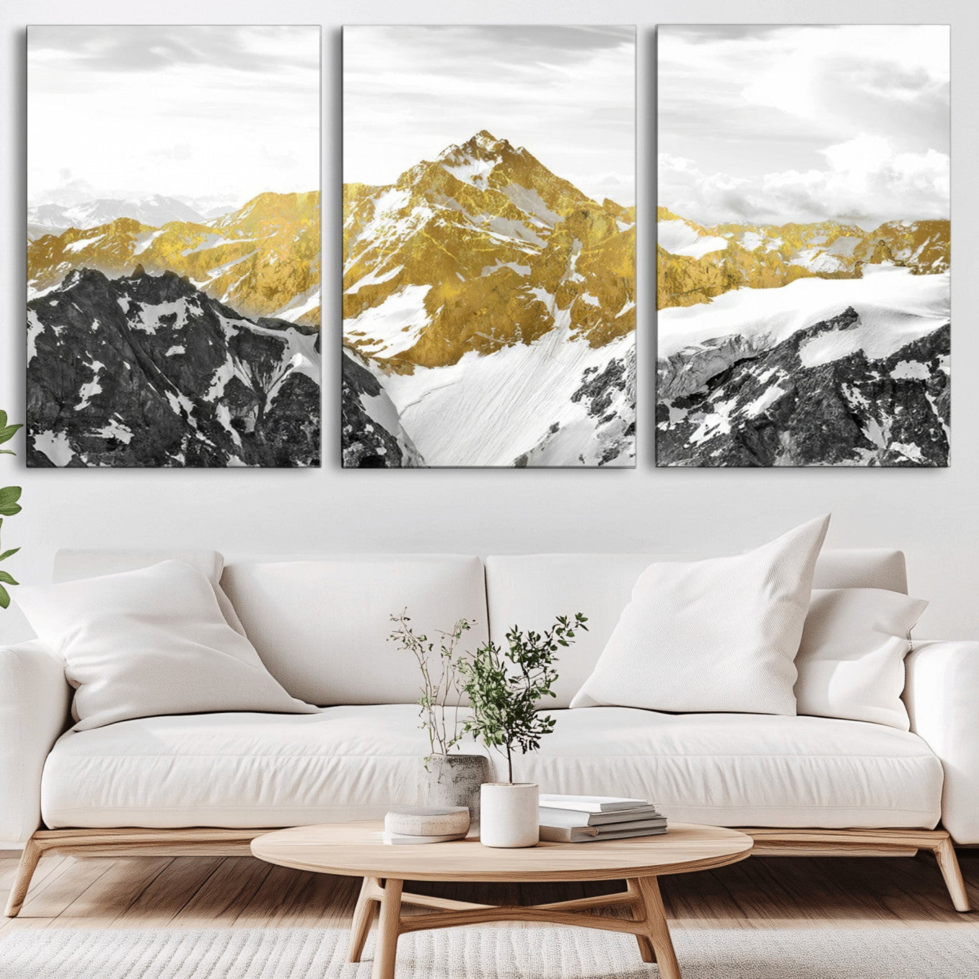 32102-MGV-CV-36X24-Gold Abstract Mountains Wall Art Print on Canvas, Nature Wall Art Print,