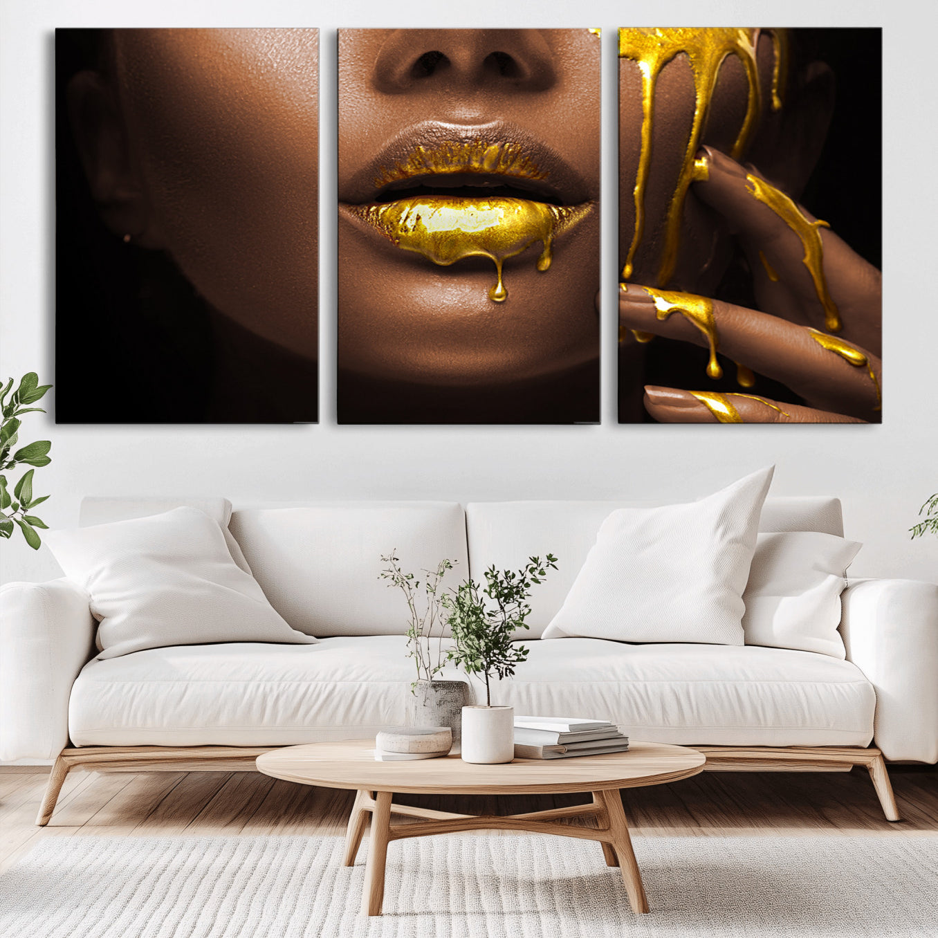 -African American Art Black Woman Canvas Print, African Wall Art, Fashion African Woman Gold Lips